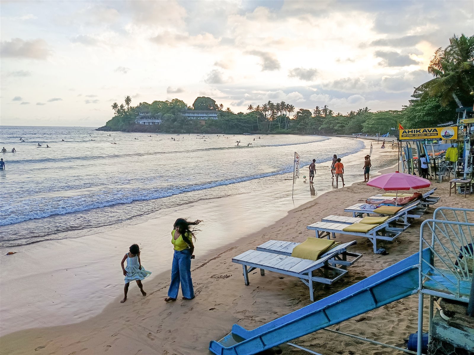 Popular beach near Galle at sunset